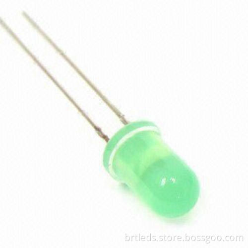 LED Lamp with Green Diffused Lens, W/L of 573nm and 5mm Round Super Yellow Green Emitted Color